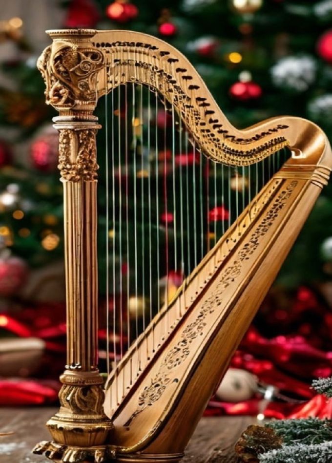 Кельтская арфа при свечах в Рождество